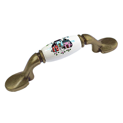 M-shaped country house white background hole spacing 76mm ceramic handle - bronze base HM502BKWH