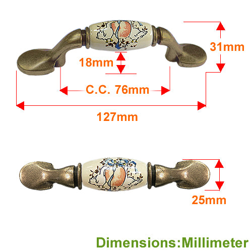 M-shaped country style ceramic handle with bottom hole distance 76mm - bronze base HM503BKMI