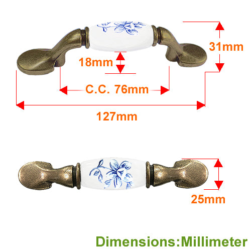 M-type excellent blue and white bottom hole spacing 76mm ceramic handle - bronze base HM603BKWH
