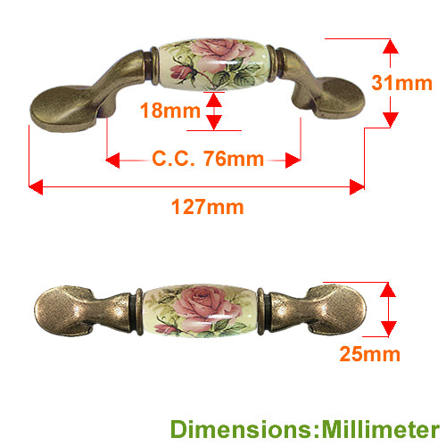 M-shaped country style rose rice bottom hole distance 76mm ceramic handle - bronze base HM821BKMI