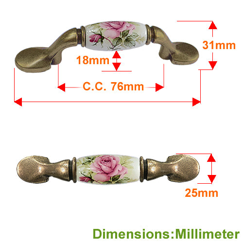 M-shaped country style rose white bottom hole spacing 76mm ceramic handle - bronze base HM821BKWH