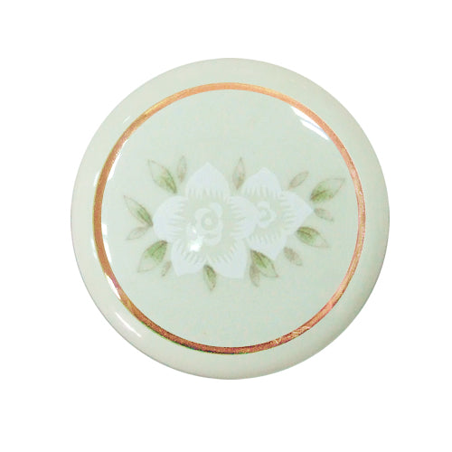Elegant White Flower Gold Circle 210 Lake Green Ø 37mm Ceramic Handle HP210GO