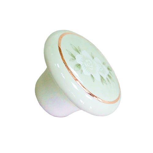 Elegant White Flower Gold Circle 210 Lake Green Ø 37mm Ceramic Handle HP210GO