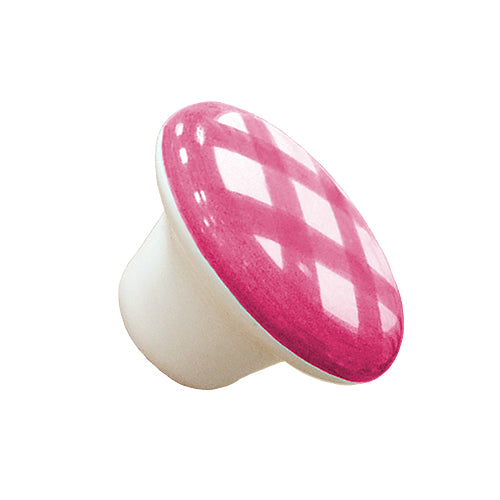 Hand painted dark pink grid 218 white Ø 37mm ceramic handle HP218RD