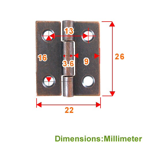 D type hinge 22x25mm- red bronze JD001BR