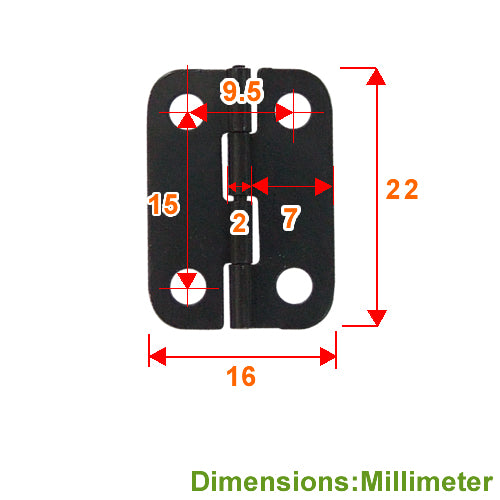 D type hinge 16x22mm- black JD012BL