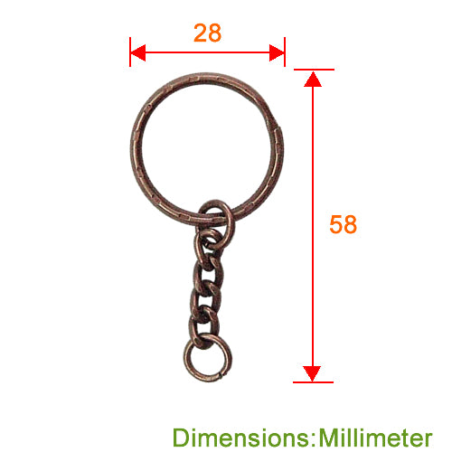 A005 28mm engraved key ring four-eye rough grinding chain - red bronze KA005BR