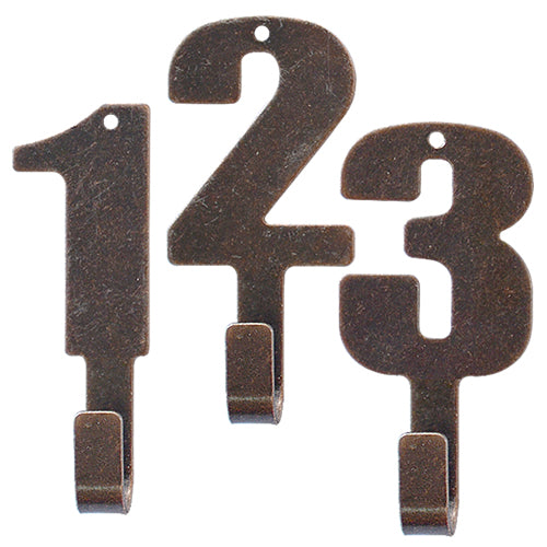 Japanese country style number hook 1 2 3 (3 pcs in a pack) - red bronze YD600BR