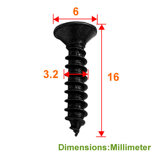 Flat head 16mm wood screw - black YF160BL