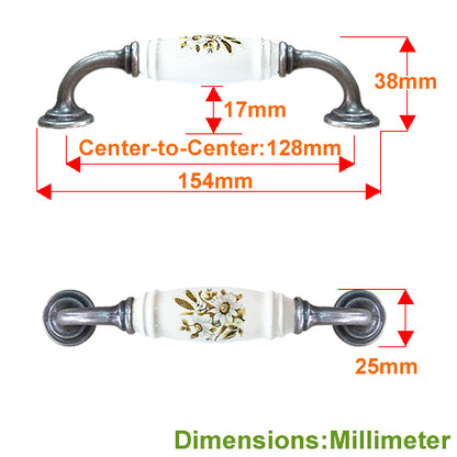 G-shaped wheat ear white hole spacing 128mm ceramic handle - antique silver base HG209SKWH