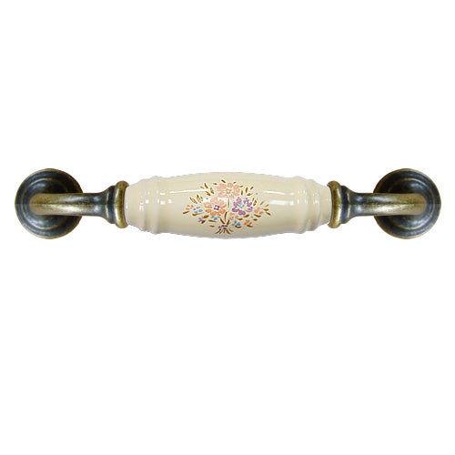 G-shaped country bouquet beige hole spacing 128mm ceramic handle - bronze base HG501BKMI