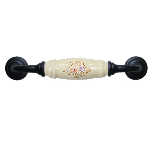 G-shaped country bouquet beige hole spacing 128mm ceramic handle - baked black base HG501BLMI