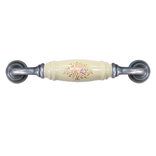 G-shaped country bouquet beige hole spacing 128mm ceramic handle - antique silver base HG501SKMI