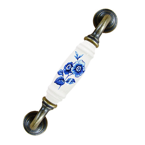 G-type celadon blue flower white hole spacing 128mm ceramic handle - bronze base HG801BKWH