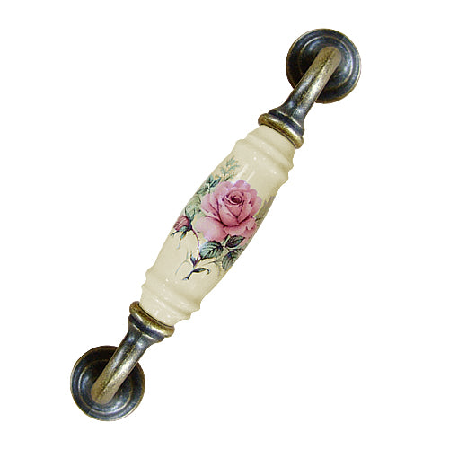 G-shaped country style rose straight beige hole spacing 128mm ceramic handle - bronze base HG820BKMI