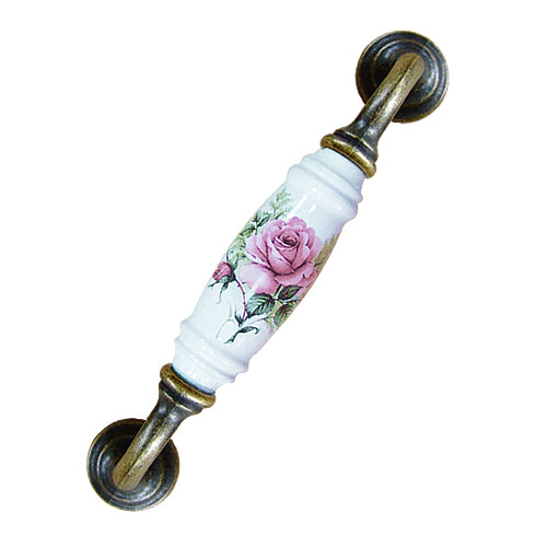 G-shaped country style rose straight white hole spacing 128mm ceramic handle - bronze base HG820BKWH