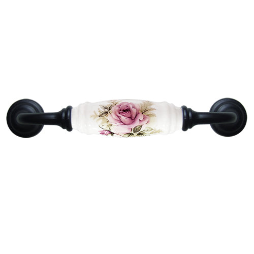 G-shaped country style rose horizontal white hole spacing 128mm ceramic handle - baked black base HG821BLWH