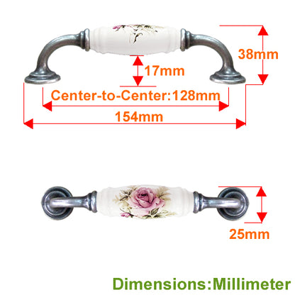 G-shaped country style rose horizontal white hole spacing 128mm ceramic handle - antique silver base HG821SKWH