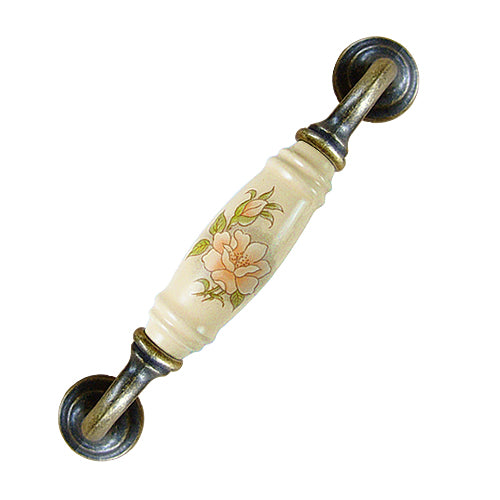 G-shaped camellia beige hole spacing 128mm ceramic handle - bronze base HG852BKMI