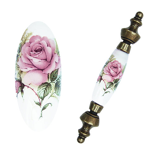 H-shaped country rose white bottom hole spacing 76mm ceramic handle-bronze base HH820BKWH