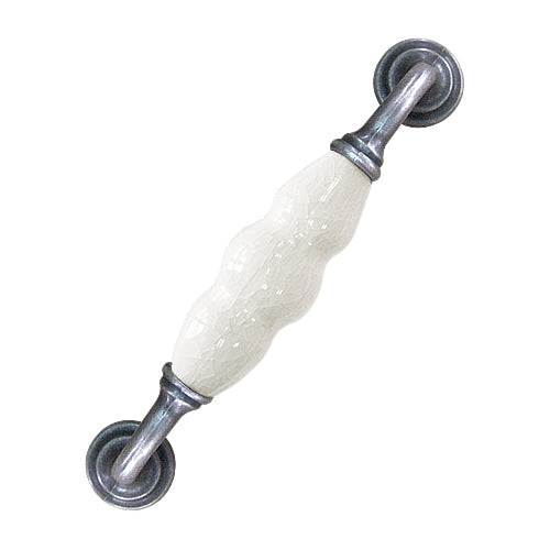 J-shaped white ice cracked white hole spacing 128mm ceramic handle - antique silver base HJ358SKWM