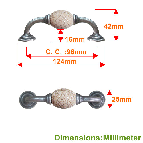 K-type mid-bottom coffee line ice crack hole spacing 96mm ceramic handle - antique silver base HK351SKMI