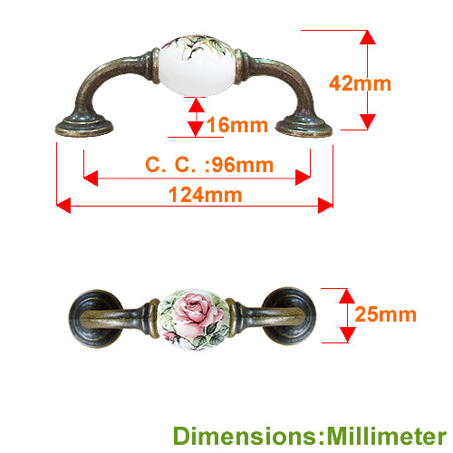 K-shaped country style rose white hole spacing 96mm ceramic handle - bronze base HK821BKWH