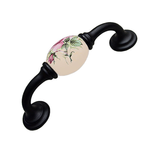 K-shaped country style rose beige hole spacing 96mm ceramic handle - baked black base HK821BLMI