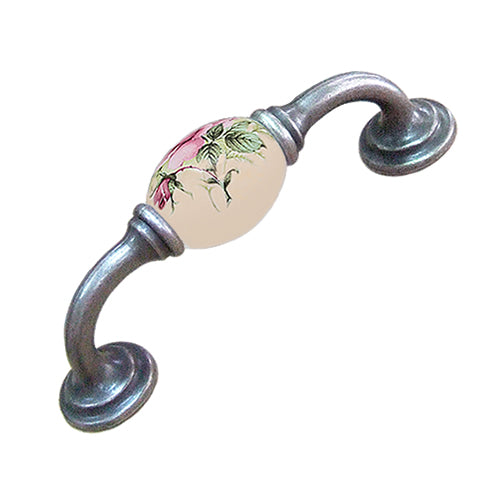 K-shaped country style rose beige hole spacing 96mm ceramic handle - antique silver base HK821SKMI