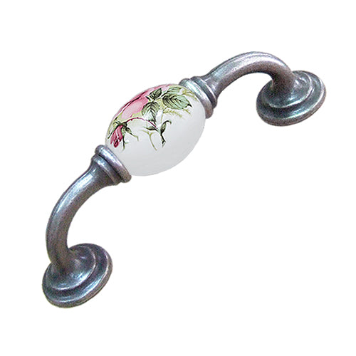 K-shaped country style rose white hole spacing 96mm ceramic handle - antique silver base HK821SKWH