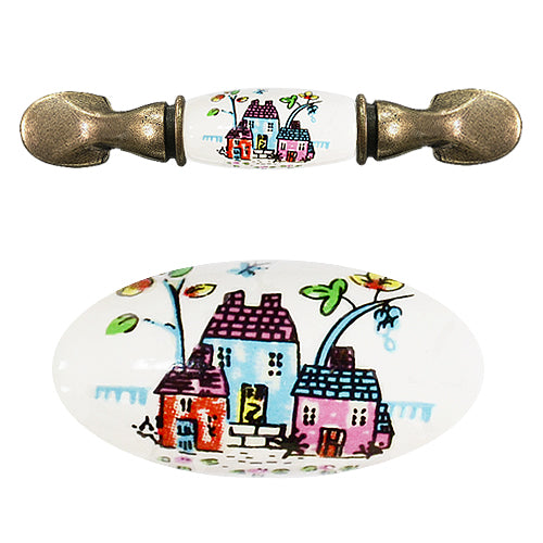 M-shaped country house white background hole spacing 76mm ceramic handle - bronze base HM502BKWH