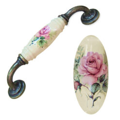 Alternative view of 櫥櫃把手 抽屜把手 鄉村風玫瑰花 雙孔 直式 米色 孔距 128mm 陶瓷把手- 青古銅色座  HG820BKMI