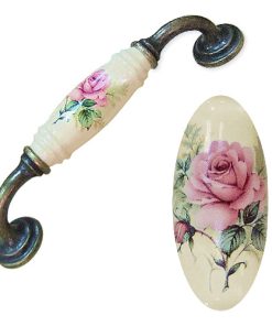 櫥櫃把手 抽屜把手 鄉村風玫瑰花 雙孔 直式 米色 孔距 128mm 陶瓷把手- 青古銅色座 HG820BKMI 5 HG820BKMI
