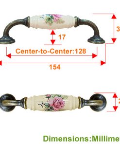 櫥櫃把手 抽屜把手 鄉村風玫瑰花 雙孔 直式 米色 孔距 128mm 陶瓷把手- 青古銅色座 HG820BKMI 6 HG820BKMI 2