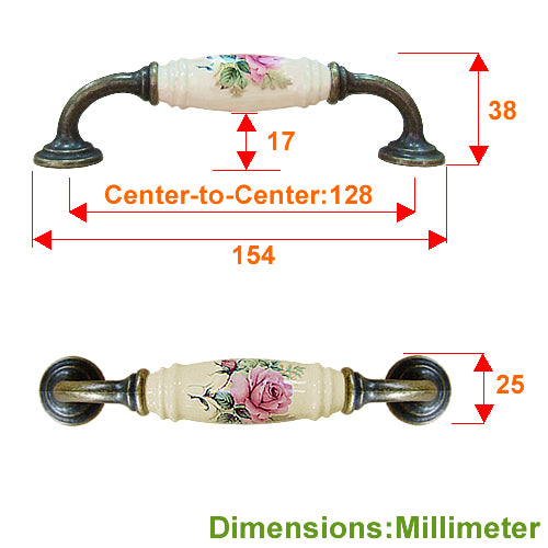 櫥櫃把手 抽屜把手 鄉村風玫瑰花 雙孔 直式 米色 孔距 128mm 陶瓷把手- 青古銅色座 HG820BKMI 3 櫥櫃把手 抽屜把手 鄉村風玫瑰花 雙孔 直式 米色 孔距 128mm 陶瓷把手- 青古銅色座 HG820BKMI:圖片 3