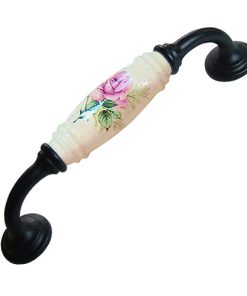 櫥櫃把手 抽屜把手 鄉村風玫瑰花 雙孔 直式 米色 孔距 128mm 陶瓷把手- 烤黑色座 HG820BLMI 4 HG820BLMI