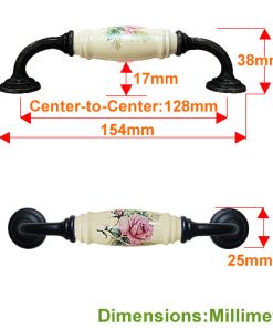 櫥櫃把手 抽屜把手 鄉村風玫瑰花 雙孔 直式 米色 孔距 128mm 陶瓷把手- 烤黑色座 HG820BLMI 5 HG820BLMI 2